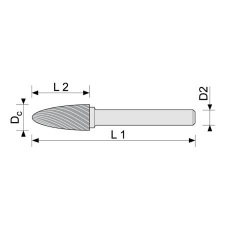 Борфреза гиперболическая (F) со сферическим торцом 12,5х25х65 твердосплавная ВК8 dхв-ка=6 мм Х-образная насечка Beltools