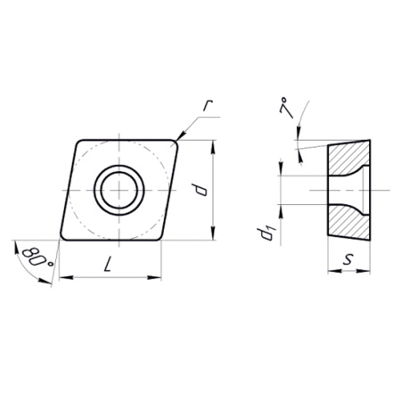 Пластина сменная ромбическая CCMT 09T304-HM PC25C «Русский Инструмент» (РИ)